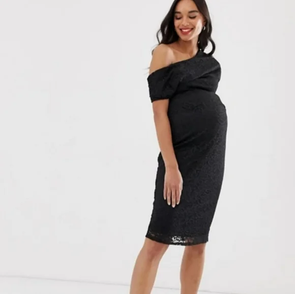 knee length dresses for ladies Pinkblush Black Lace Overlay Maternity Plus Maxi Dress main image 1